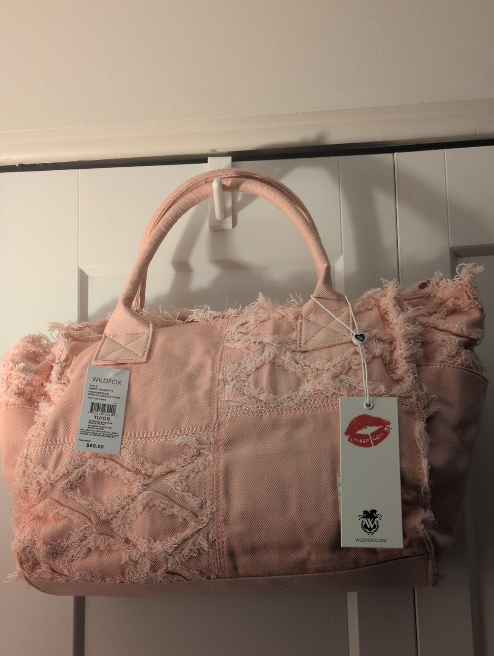 Wildfox Blush Pink Frayed Denim Patchwork Tote